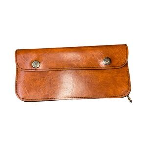 Vintage Y2K Boho Brown Leather Trucker Wallet Snap Biker